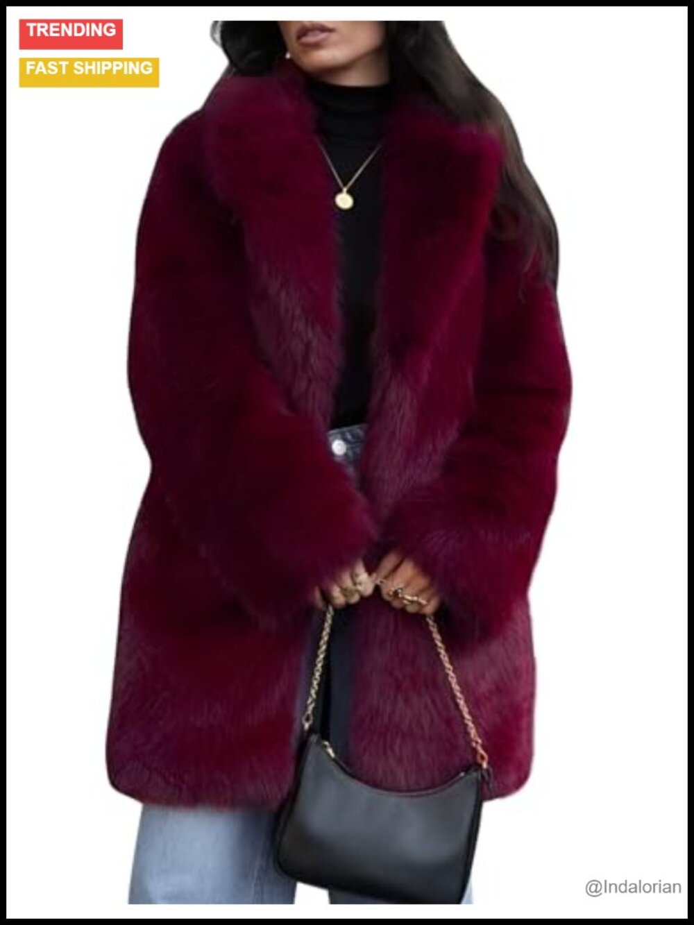 Flygo Women's Long Sleeve Faux Fur Coat with Shawl Collar Snap Button Winter